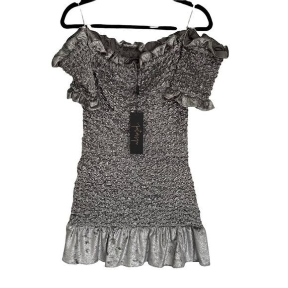 Petersyn X Revolve Mini Dress Benson Win Dress Metallic Velvet Silver S - Picture 15 of 16